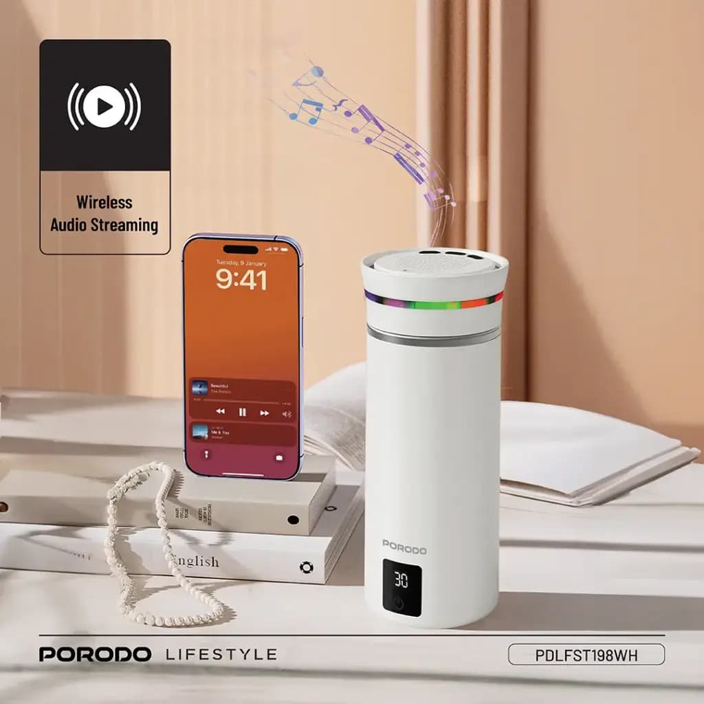 ماگ همزن مغناطسی و اسپیکر پرودو Porodo Fluxmix 350mL Stirring Cup with Speaker — تصویر ۶