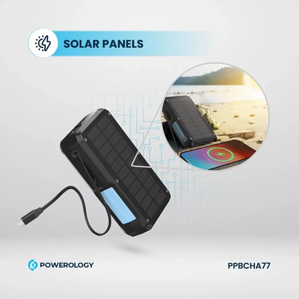 پاوربانک خورشیدی 27000 با کابل متصل پاورولوژی Powerology PP077 PPBCHA77 — تصویر ۷