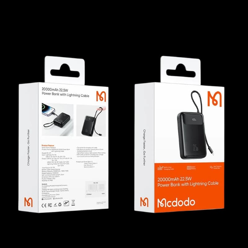 پاوربانک 22.5 وات 20000 با کابل لایتنینگ مک دودو Mcdodo With Lightning Cable MC-3710 — تصویر ۵