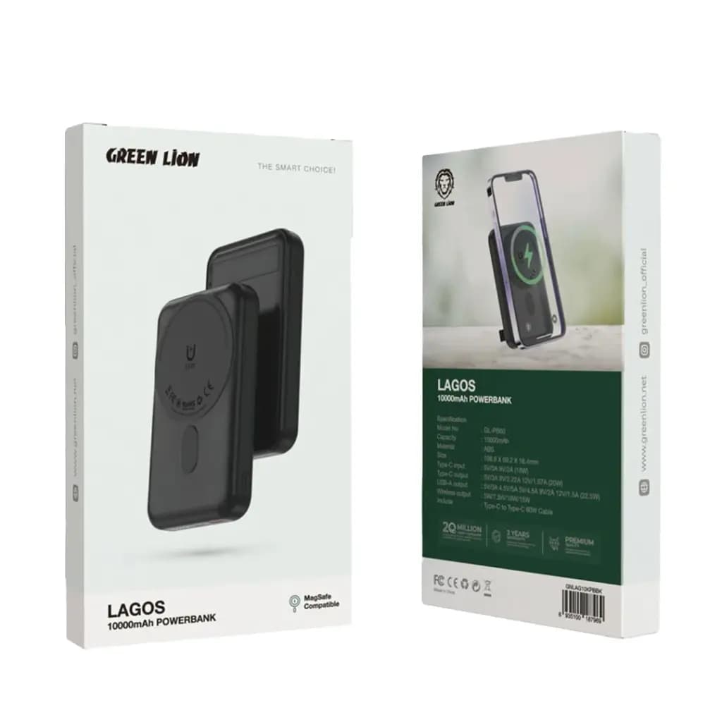 پاوربانک مگنتی 10000 گرین لاین Green Lion Lagos 10000mAh GNLAG10KPB — تصویر ۴