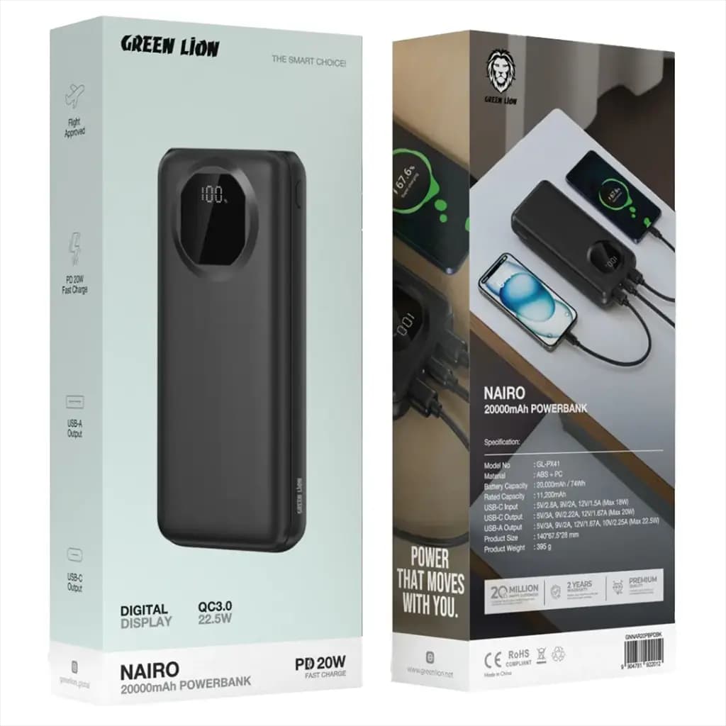 پاور بانک 10000 گرین لاین Green Lion Nairo PD 20W GNNAR10PBPDBK — تصویر ۳