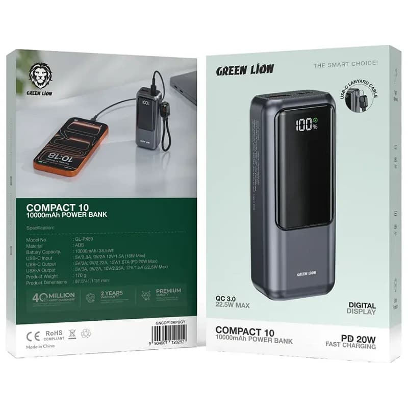 پاوربانک 22.5 وات 10000 گرین لاین Green Lion Compact 10 Power Bank GNCOP10KPBGY — تصویر ۵