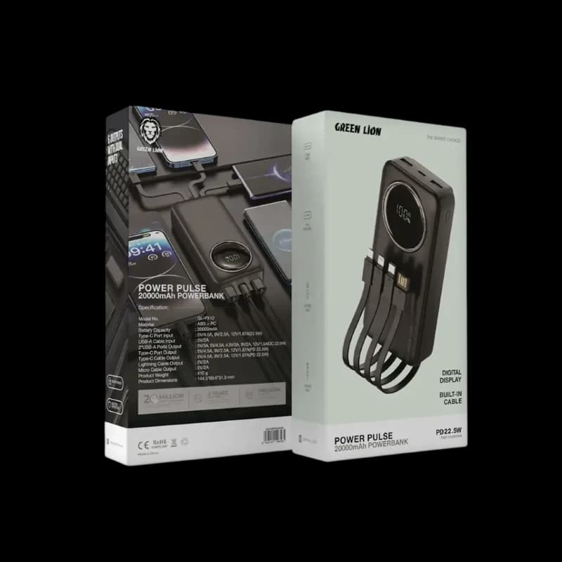 پاور بانک 20000 با کابل گرین لاین Green Lion Power Pulse Power Bank GNPWRPS20KBK — تصویر ۳