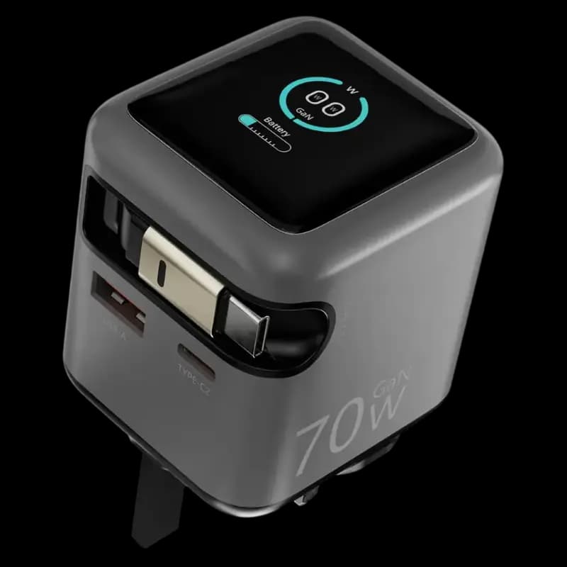 آداپتور شارژ 70 وات هوشمند پاورولوژی Powerology Halo Dual-Port GaN Charger PWCUQC051 — تصویر ۳