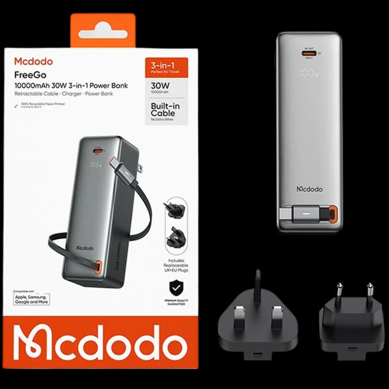 پاوربانک 10000 و آداپتور شارژ 30وات مک دودو Mcdodo 3-in-1 Power Bank MC-3181 — تصویر ۵