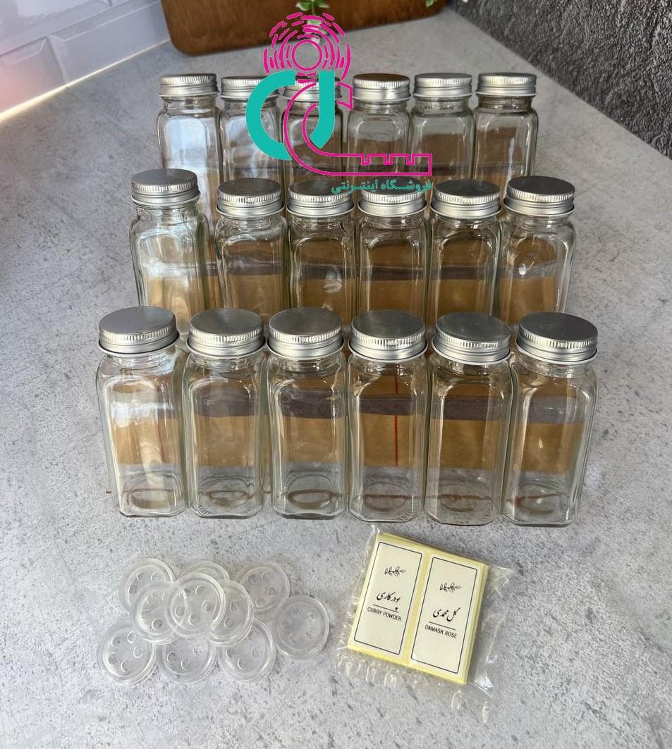 پک کاربردی(شیشه ادویه18عدد-استند ادویه اکرلیک3عدد-درب نمک پاش18عدد-لیبل چاپ شده 1بسته) — تصویر ۴
