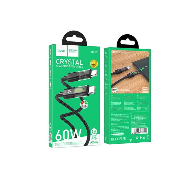 کابل شارژ دو سر تایپ سی 60 وات هوکو مدل U116 ا HOCO U116 Type-C to Type-C Transparent Discovery کد 6558