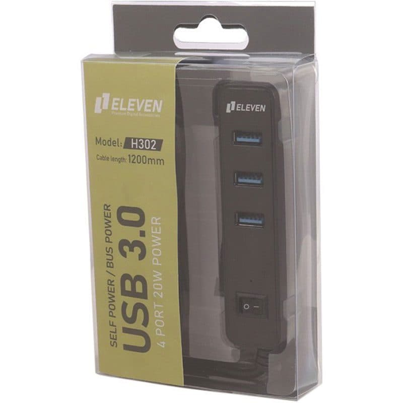 هاب USB3 الون 4 پورت مدل H302 ا ELEVEN H302 USB3.0 4PORT HUB کد 6788
