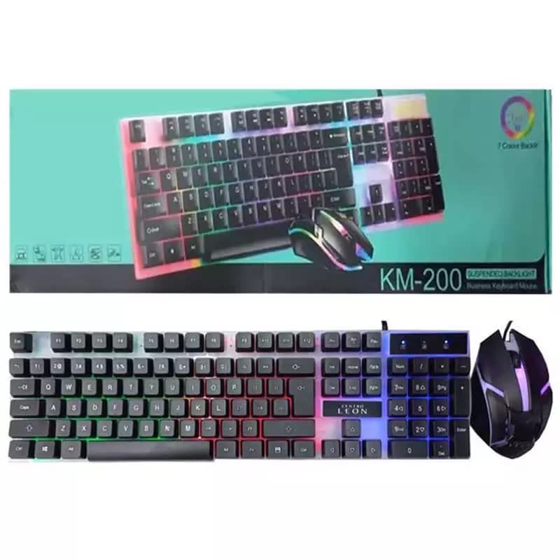 کیبورد و ماوس سیمی Centro leon مدل KM200 لایتدار گیمینگ ا Keyboard Mouse Wired centro leon km 200 کد 6010