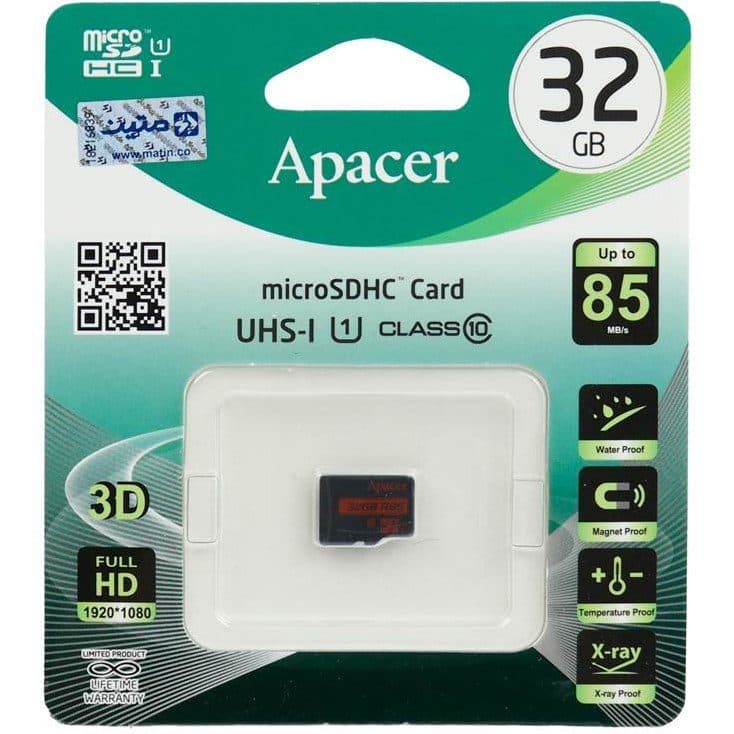کارت حافظه microSDHC اپیسر مدل AP32G کلاس 10 استاندارد UHS-I U1 سرعت 85MBps ظرفیت 32 گیگابایت کد 3684
