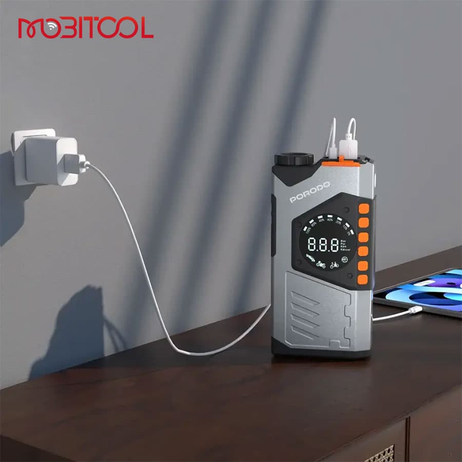 پمپ باد و جامپ استارتر چندکاره پرودو Porodo VoltBoost 10000mAh Compact Utility Tool PDPBA10 — تصویر ۳
