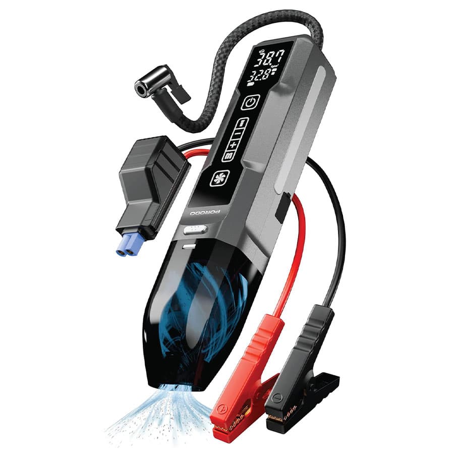 جامپ استارتر،پمپ باد و جارو شارژی پرودو Porodo Ignatov Jump Starter & Air Pump with Handheld Vacuum PDJS41