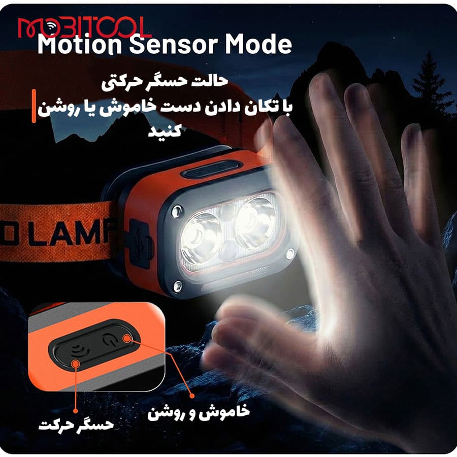 چراغ پیشانی شارژی و سنسور دار پرودو Porodo Wave-Sensor Rechargeable LED Headlamp PDHDG08 — تصویر ۷