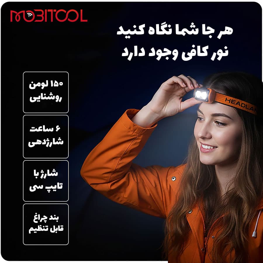 چراغ پیشانی شارژی و سنسور دار پرودو Porodo Wave-Sensor Rechargeable LED Headlamp PDHDG08 — تصویر ۶