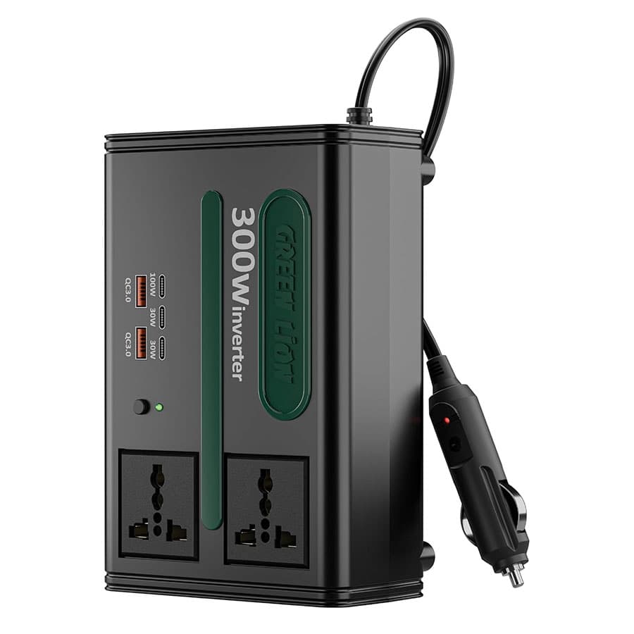 اینورتر و مبدل برق فندکی ماشین 300 وات گرین لاین Green Lion GC-300 Car Inverter 7 In 1 Multi-Port