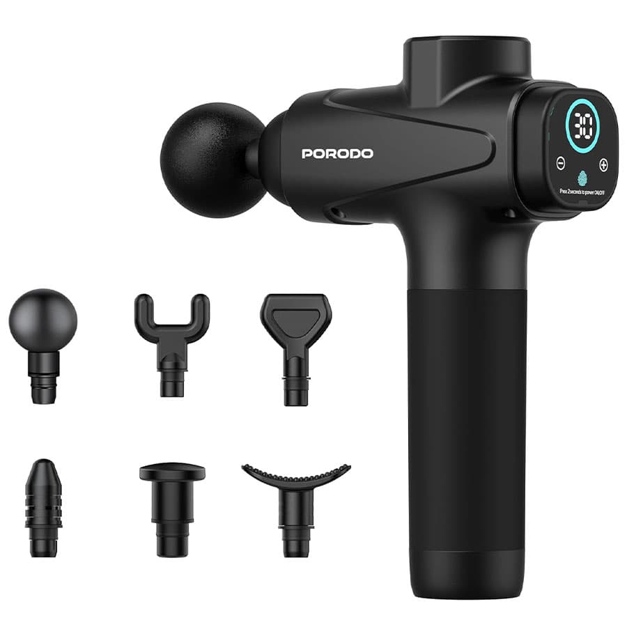 ماساژور تفنگی شارژی پرودو با 4 سری ماساژ Porodo Multi-Head Deep Massage Gun PDLFSTNS066