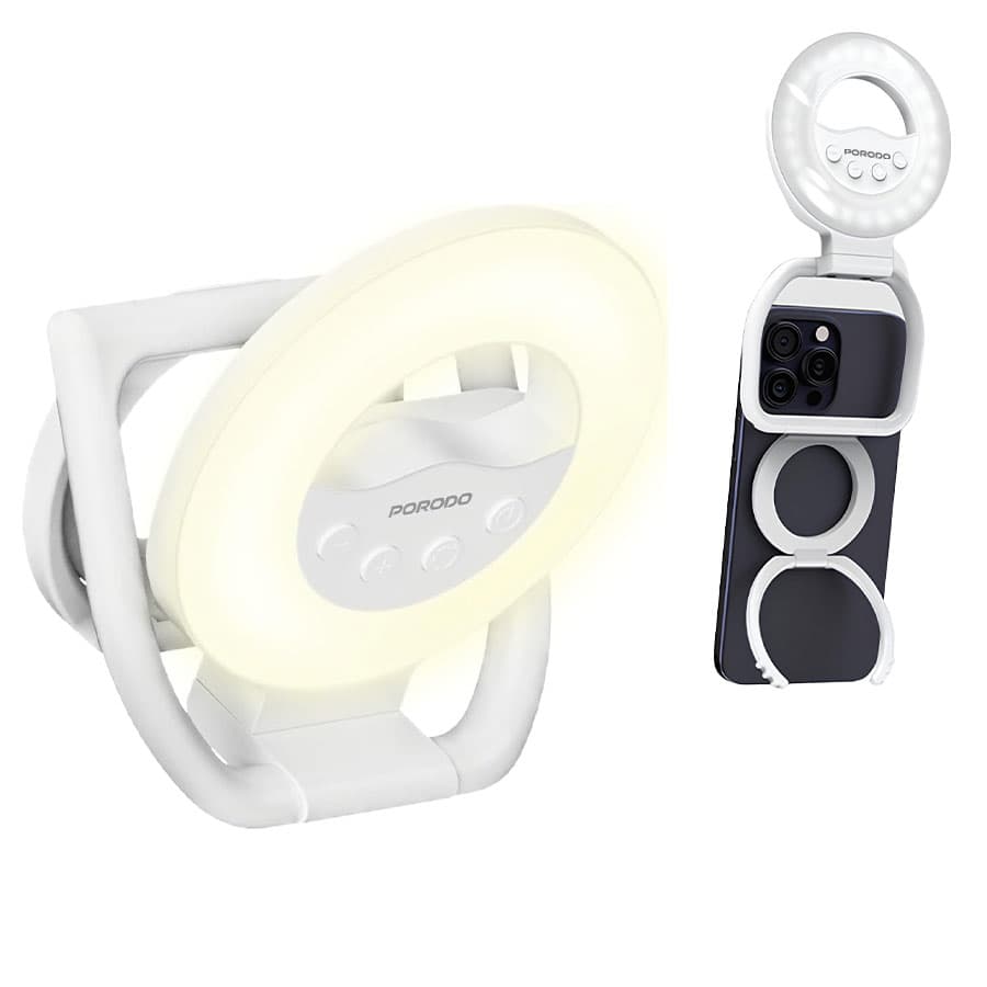رینگ لایت سلفی مگنتی موبایل پرودو Porodo Snapbright Magnetic LED Fill Light PDLFSTSL800