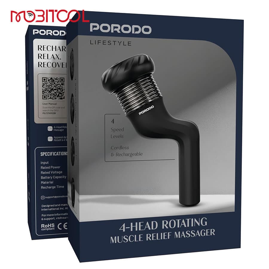 ماساژور چرخشی پرودو با چهار سری ماساژ Porodo 4-Head Rotating Muscle Relief Massager PDLFSTHX102 — تصویر ۷