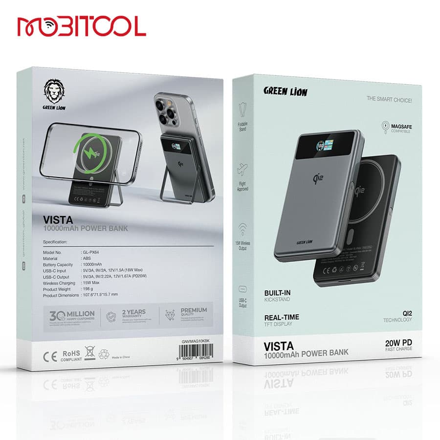 پاوربانک وایرلس 10000 گرین لاین Green Lion Vista 10000mAh Magnetic Power Bank — تصویر ۵