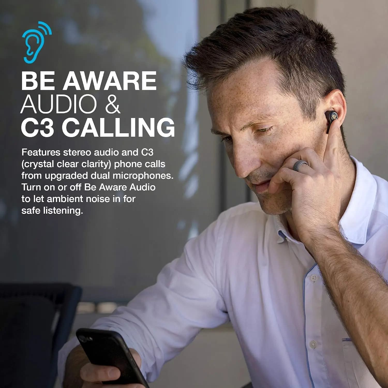 ایرباد بی‌سیم JLab مدل JBuds Air Executive با C3 Calling و شارژدهی ۳۰ ساعته — تصویر ۴