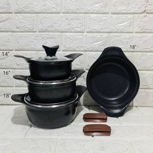 سرویس قابلمه گرانیتی 7 پارچه برند دیگ چت سایز کوچک (دانشجویی) — تصویر ۴