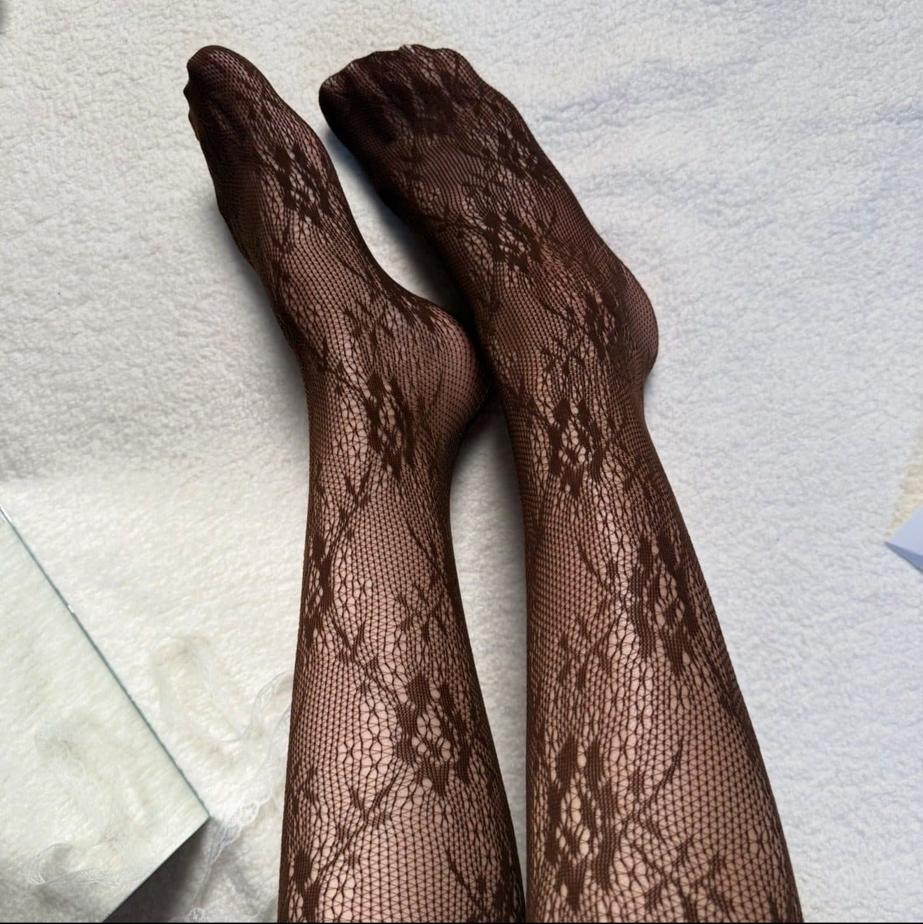 جوراب شلواری گیپور گلدار قهوه ای