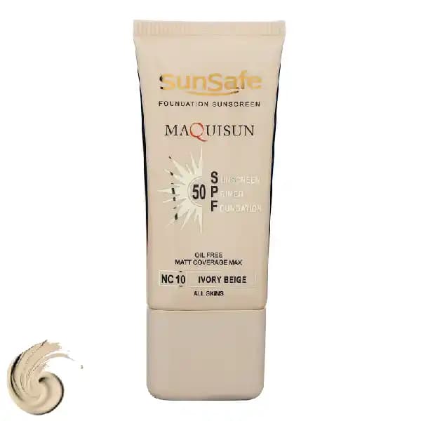 کرم ضدآفتاب سان سیف مکی سان بژ عاجی nc10 کرم پودری و پرایمری SPF50 — تصویر ۳