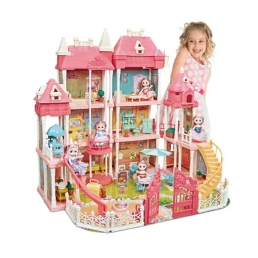اسباب بازی قصر و خانه باربی سه طبقه موزیکال دخترانه 6675 DIY CASTLE VILLA