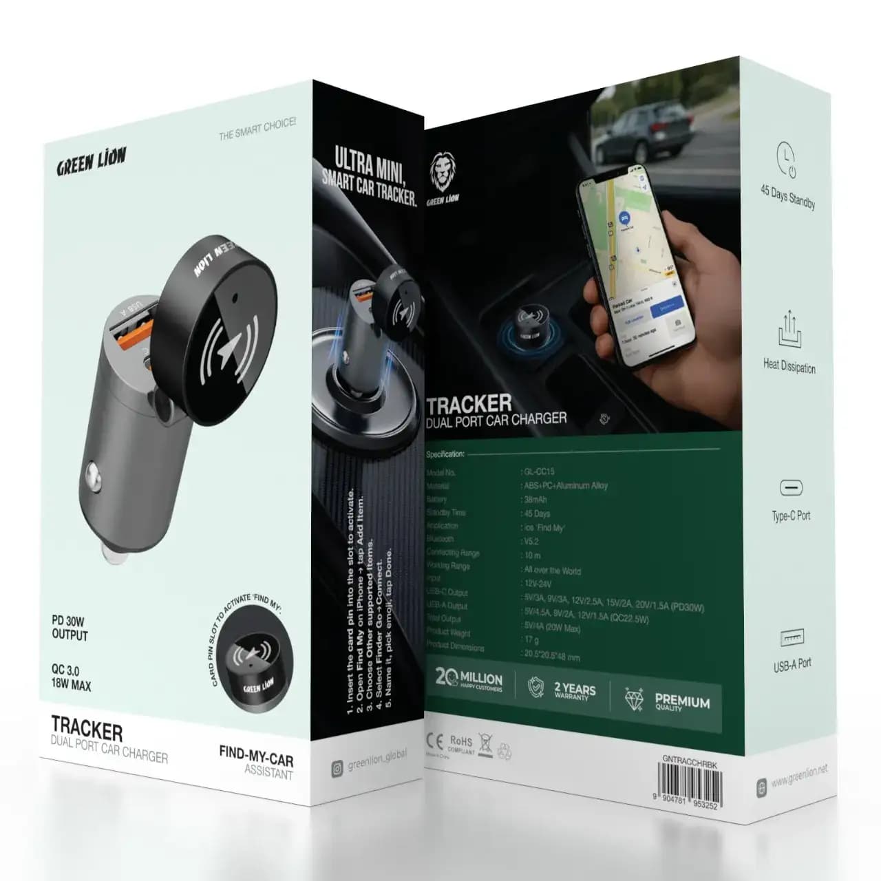 شارژر فندکی و ردیاب خودرو Tracker Dual Port Car Charger گرین لاین — تصویر ۴