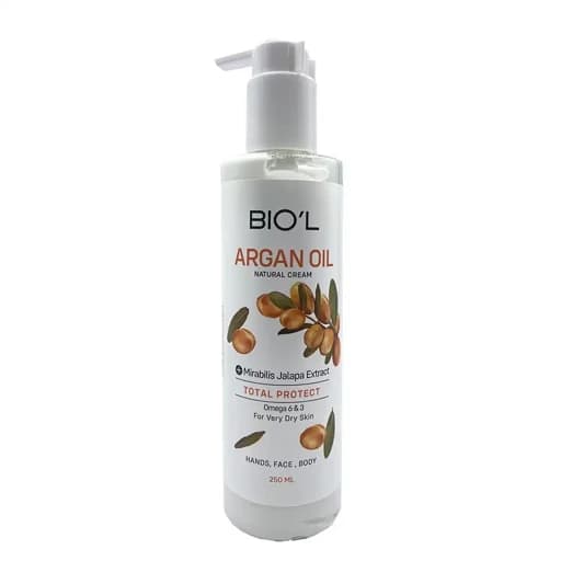 کرم مرطوب کننده دست و صورت بیول (Biol) مدل روغن آرگان (ARGAN OIL) مناسب پوست خیلی خشک پمپی حجم 250 میلی لیتری