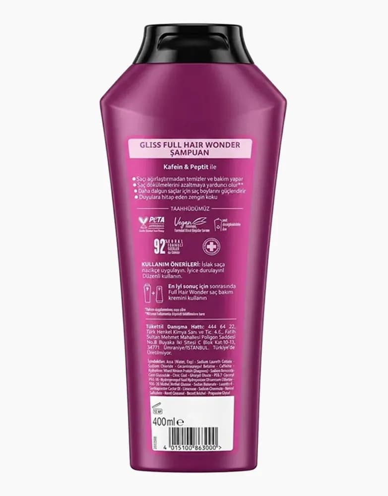 شامپو گلیس تقویت کننده FULL HAIR WONDER مناسب موهای ضعیف | حجم 400 میل — تصویر ۳