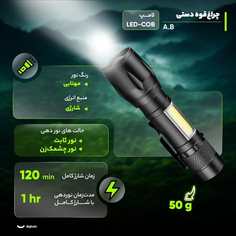 چراغ قوه شارژی کوچک رنگ استتار (ارتشی) خاکی APOLLO — تصویر ۴