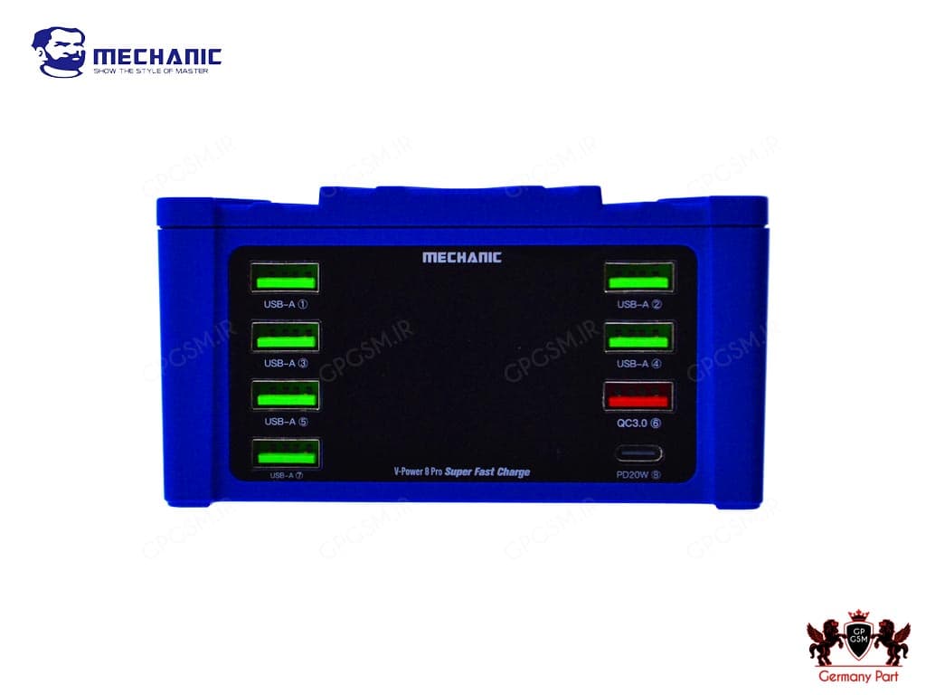شارژر هاب و تستر 8 پورت فست شارژ هوشمند مکانیک – USB INTELLIGENT FAST LIGHTNING I CHARGE V POWER 8PRO MECHANIC — تصویر ۲