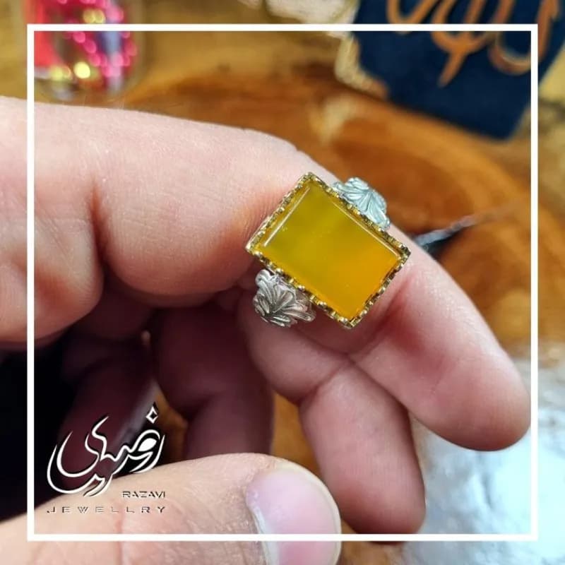 انگشتر نقره زنانه طرح فریما با نگین شرف الشمس — تصویر ۵