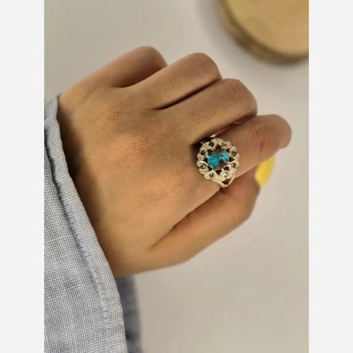 انگشتر نقره زنانه نگین فیروزه نیشابوری کد 11 — تصویر ۴