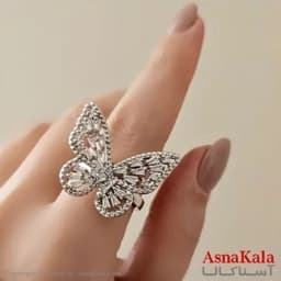 انگشتر زنانه استیل مدل پروانه نقره ای کد ANG19423W — تصویر ۳