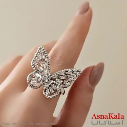 انگشتر زنانه استیل مدل پروانه نقره ای کد ANG19423W