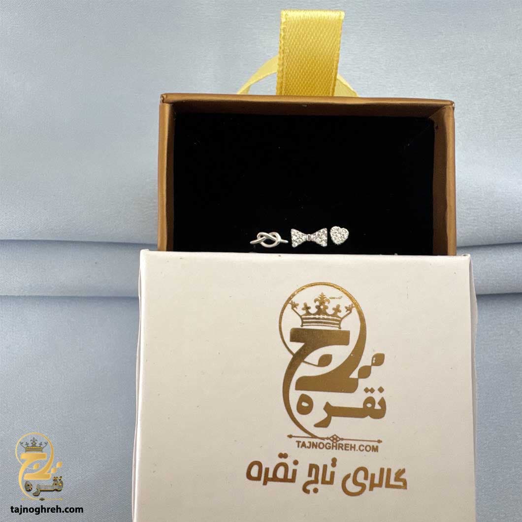 گوشواره نقره میخی سه جفتی مدل ESW E48 — تصویر ۷