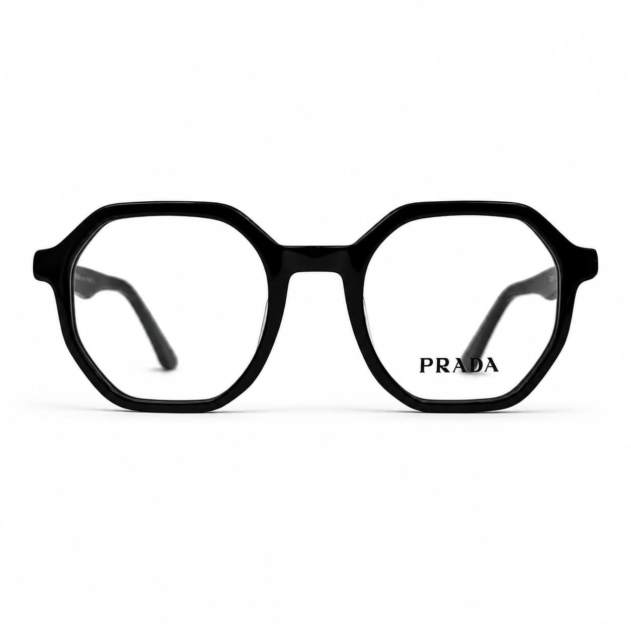عینک طبی پرادا (Prada) مدل 28251 | فریم چندضلعی مشکی سبک و لوکس