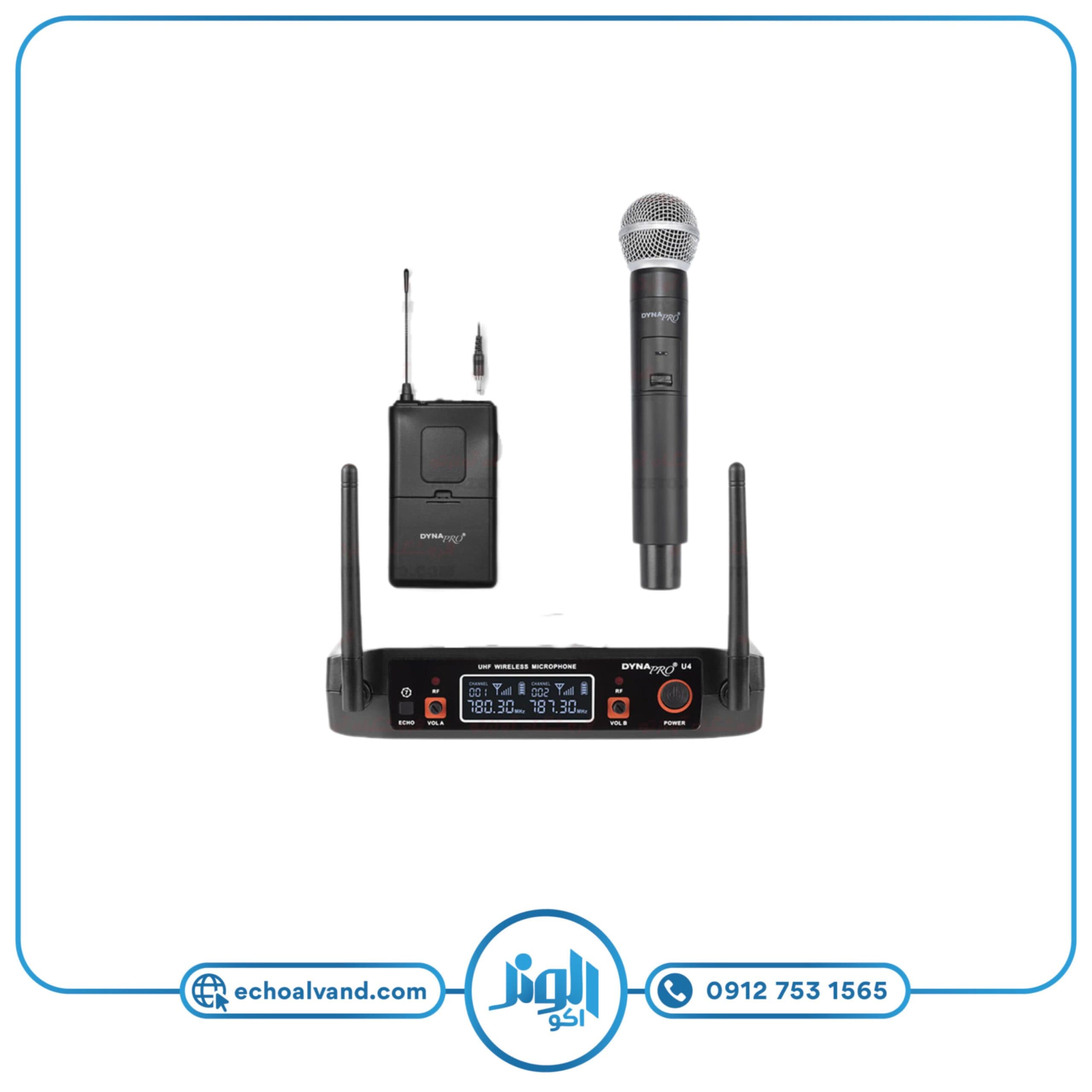 میکروفن بیسیم دوکانال دستی و هدمیک دایناپرو مدل DYNAPRO-U4