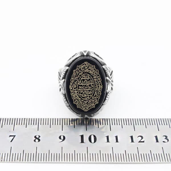انگشتر عقیق مشکی نقره مردانه طرح جبرئیل + حرز امام جواد (ع) + آیت الکرسی — تصویر ۶