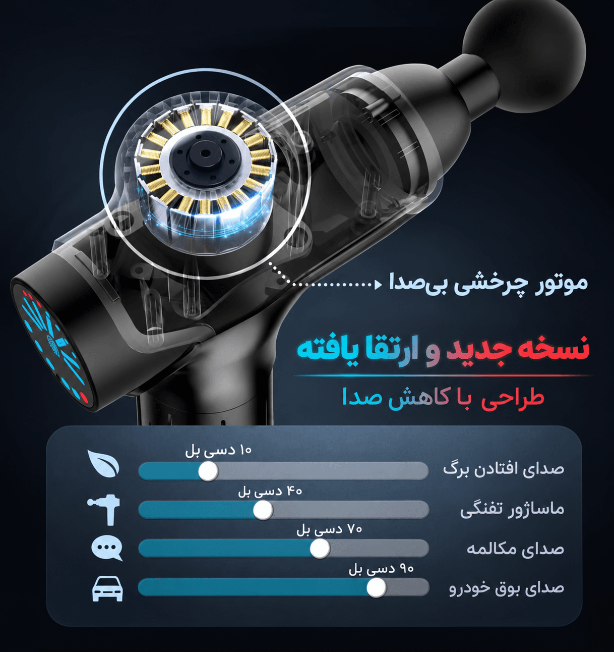 ماساژور تفنگی حرفه‌ای (Massage Gun) با ۱۲ سری قابل تعویض — تصویر ۶