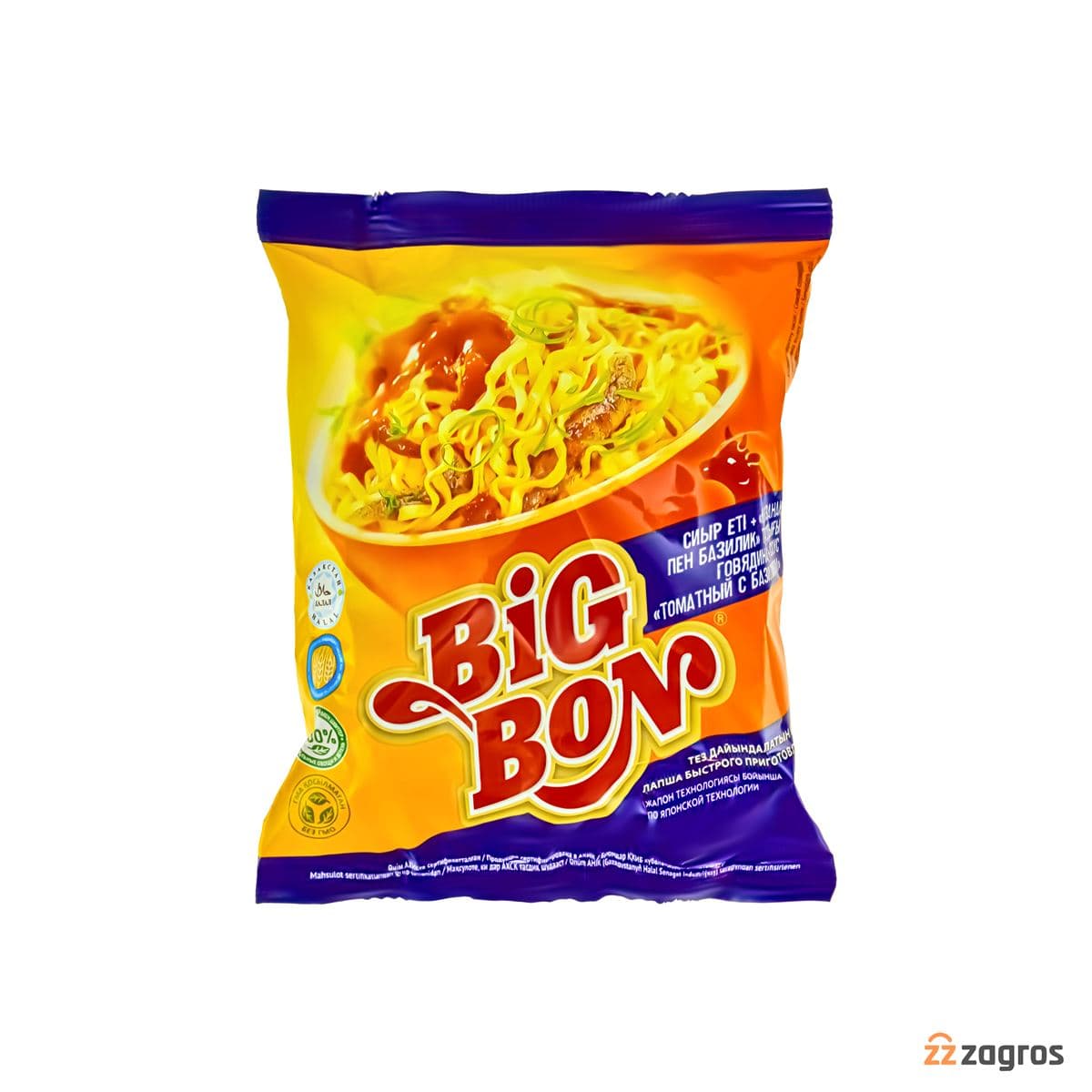 نودل بیگ بون Big Bon با طعم گوشت گاو و سس گوجه فرنگی و ریحان 75 گرم