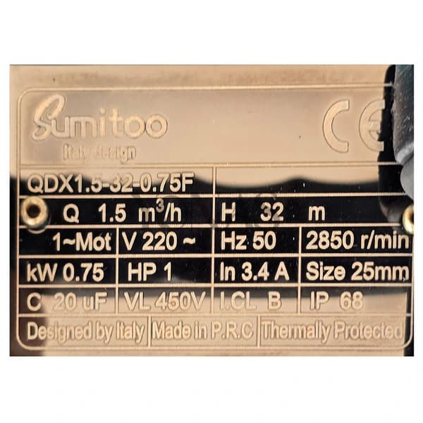 پمپ آب کفکش ارتفاع 32 متر Sumito مدل QDX1.5-32-0.75F — تصویر ۴