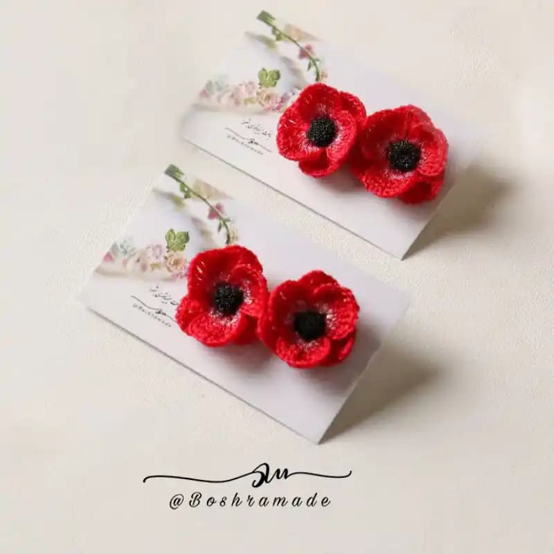 گوشواره گل شقایق قرمز کد A5137