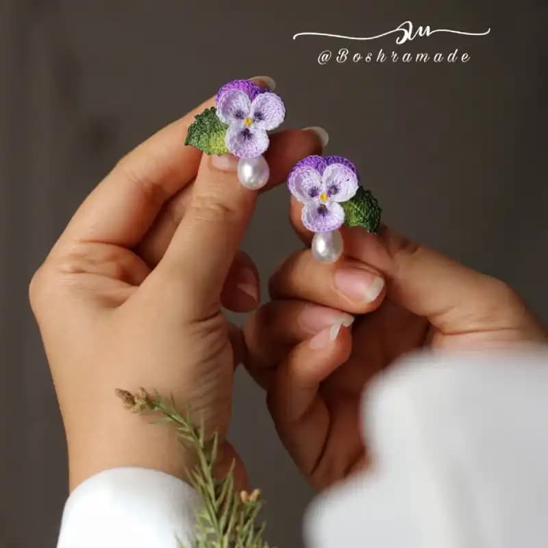 گوشواره گل بنفشه رنگ بنفش کد A539 — تصویر ۹