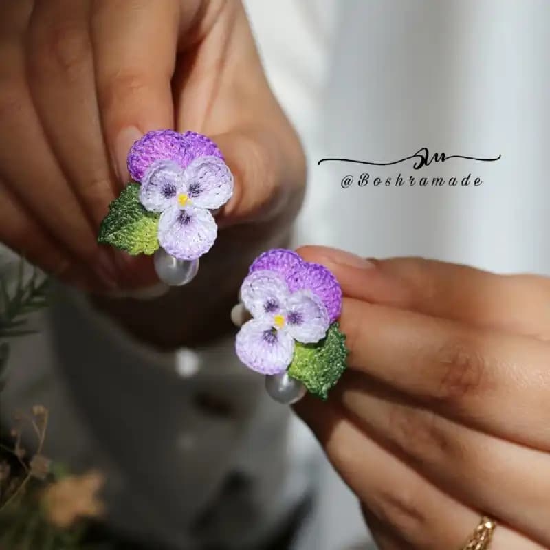 گوشواره گل بنفشه رنگ بنفش کد A539
