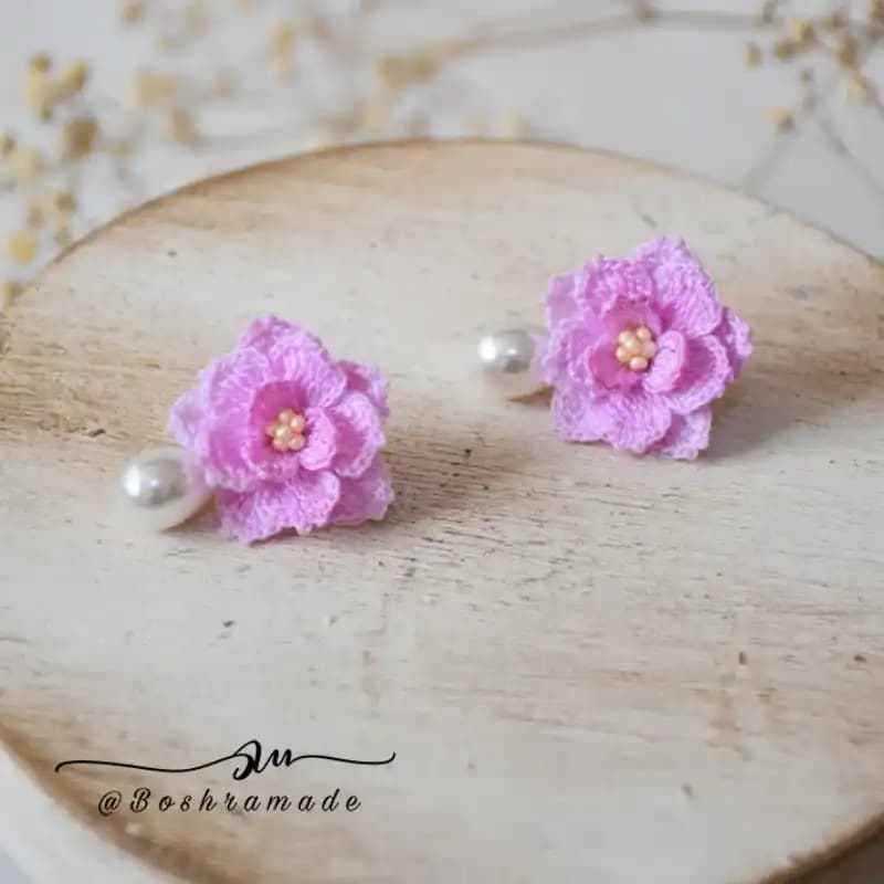 گوشواره گل پیونی کد A532 — تصویر ۳