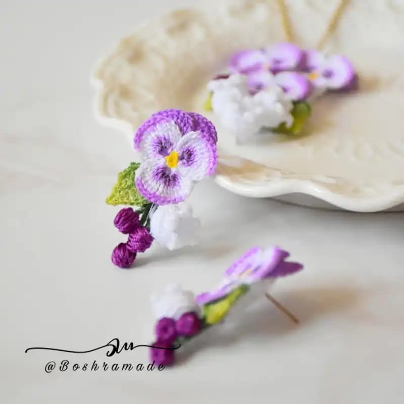 گردنبند و گوشواره گل بنفشه کد A531 — تصویر ۷