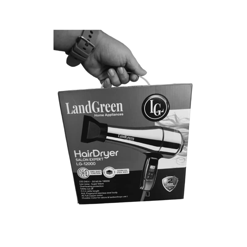سشوار حرفه‌ای LandGreen لندگرین مدل LG-12000 | 1800 وات، مناسب سالن و مصرف خانگی — تصویر ۳